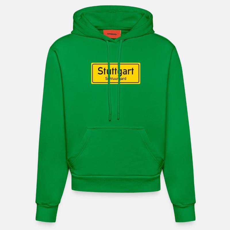 Panneau toponymique de Stuttgart Allemagne - Sweat à capuche bio ajusté fabriqué en UE - City Green