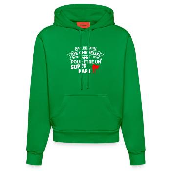 Humour capillaire super héros paternité - Sweat à capuche bio ajusté fabriqué en UE - City Green - Devant