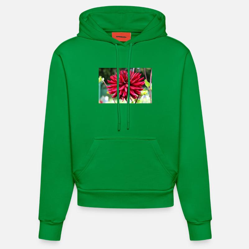 Dahlia Fleur Rouge, Fleur - Sweat à capuche bio ajusté fabriqué en UE - City Green