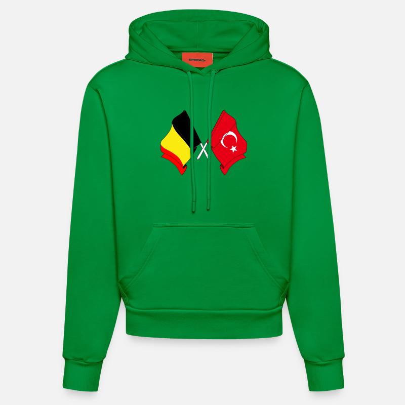 Drapeau Belgique, drapeau Turquie - Sweat à capuche bio ajusté fabriqué en UE - City Green