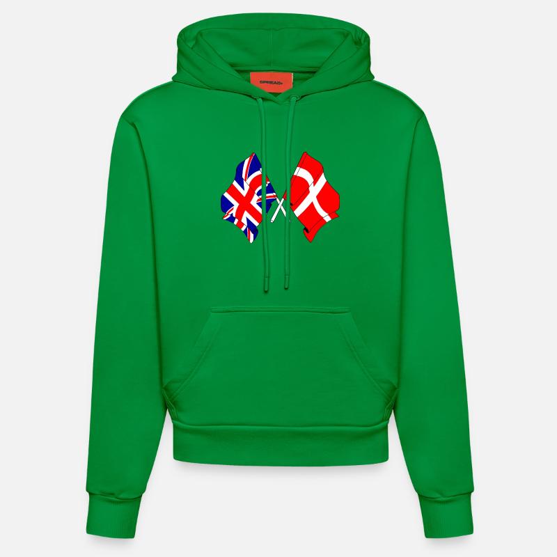 Drapeau de l’Angleterre, drapeau du Danemark - Sweat à capuche bio ajusté fabriqué en UE - City Green