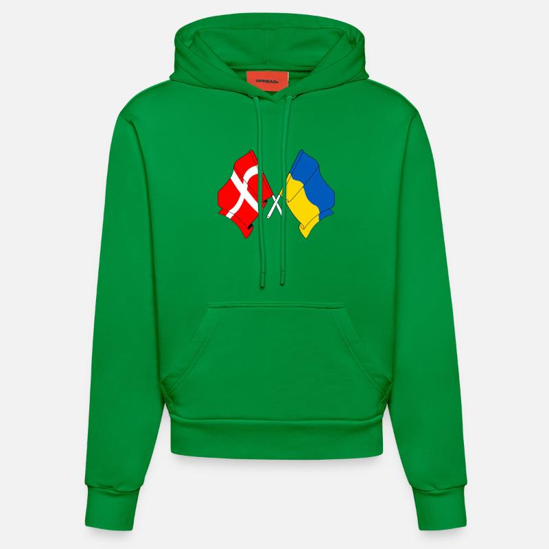 Drapeau Danemark, drapeau Ukraine - Sweat à capuche bio ajusté fabriqué en UE - City Green