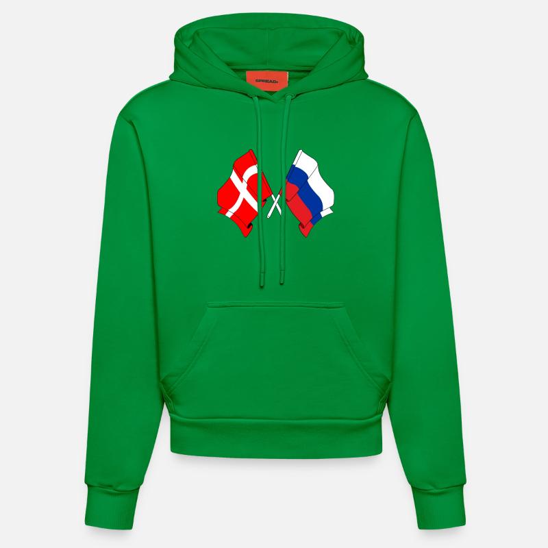 Drapeau Danemark, drapeau Russie - Sweat à capuche bio ajusté fabriqué en UE - City Green