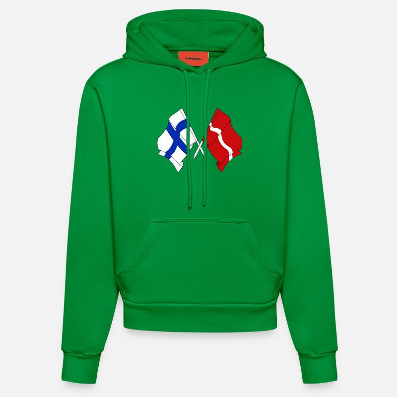 Drapeau Finlande, drapeau Lettonie - Sweat à capuche bio ajusté fabriqué en UE - City Green