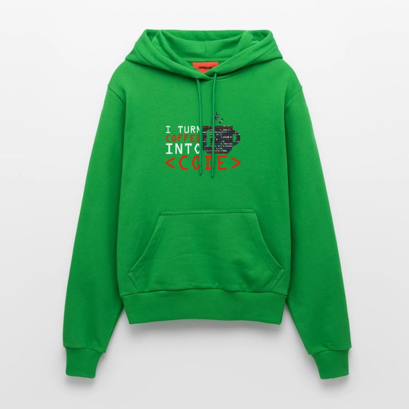 Programmers generate code from coffee Organic Fitted Hoodie Made in EU