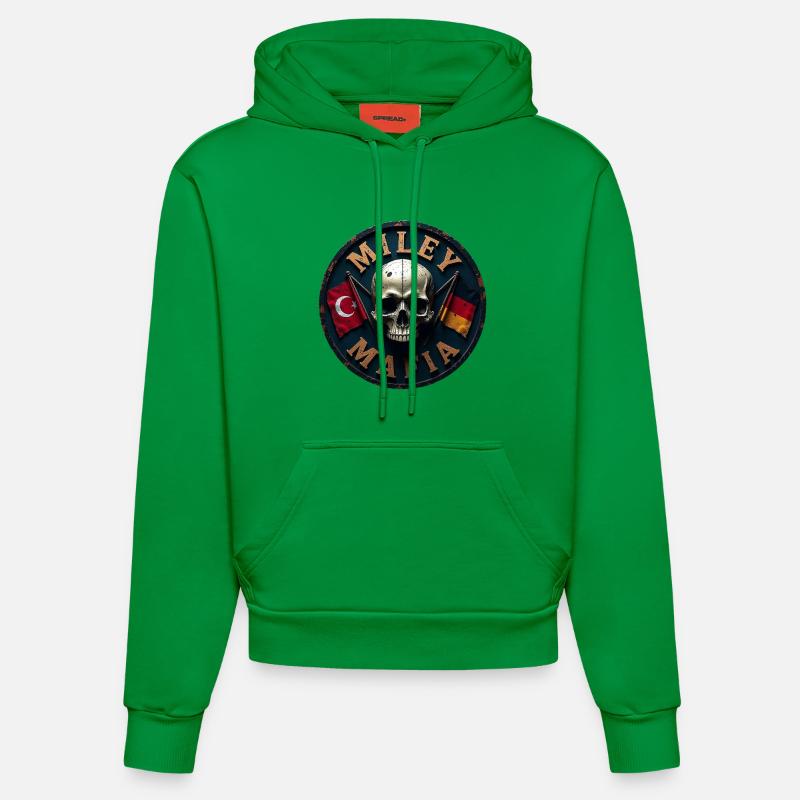 Crâne militaire avec drapeaux - Sweat à capuche bio ajusté fabriqué en UE - City Green