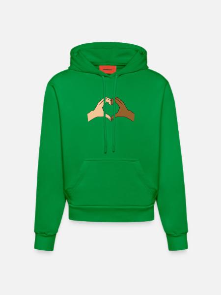 Coloured heart hand motif - customisable - Organic Fitted Hoodie Made in EU - City Green