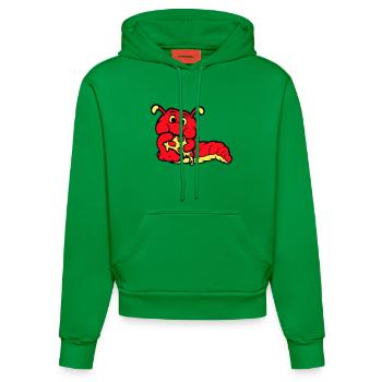 Caterpillar Worm Happy Eating Pizza Salami Fast Food - Organic Fitted Hoodie Made in EU - City Green - Front