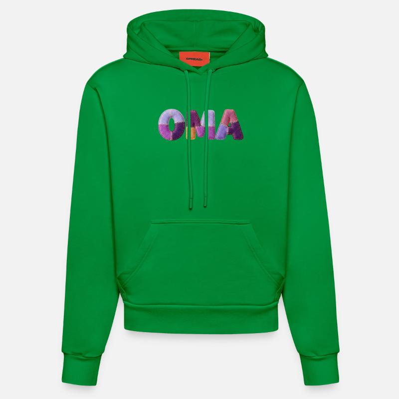 Grand-mère Patchwork Letters : Tendance majeure - Sweat à capuche bio ajusté fabriqué en UE - City Green