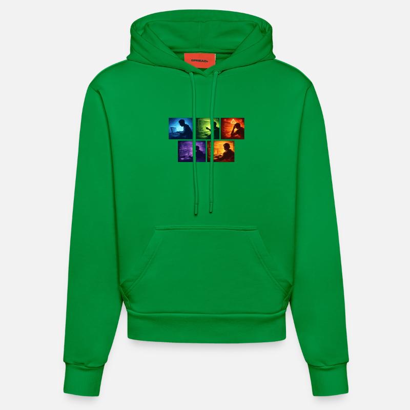 Multi-Screen Code Shadow - Organic Fitted Hoodie Made in EU - City Green