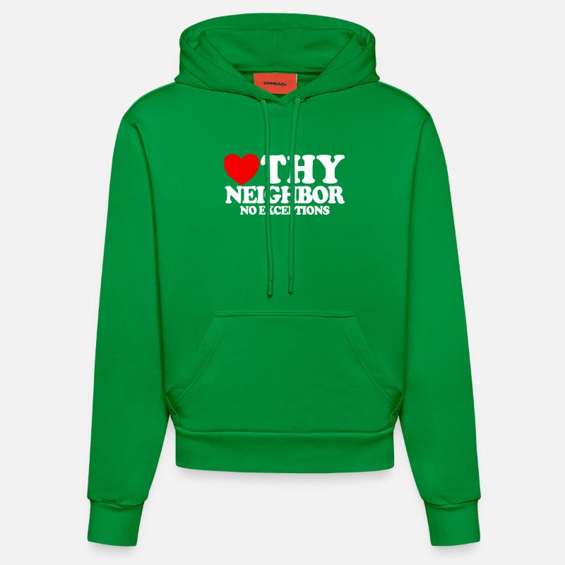 Aimez votre prochain – sans exception. Christian - Sweat à capuche bio ajusté fabriqué en UE - City Green