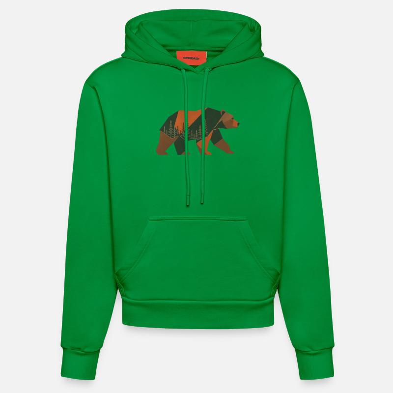 Ours de la forêt géométrique - Sweat à capuche bio ajusté fabriqué en UE - City Green