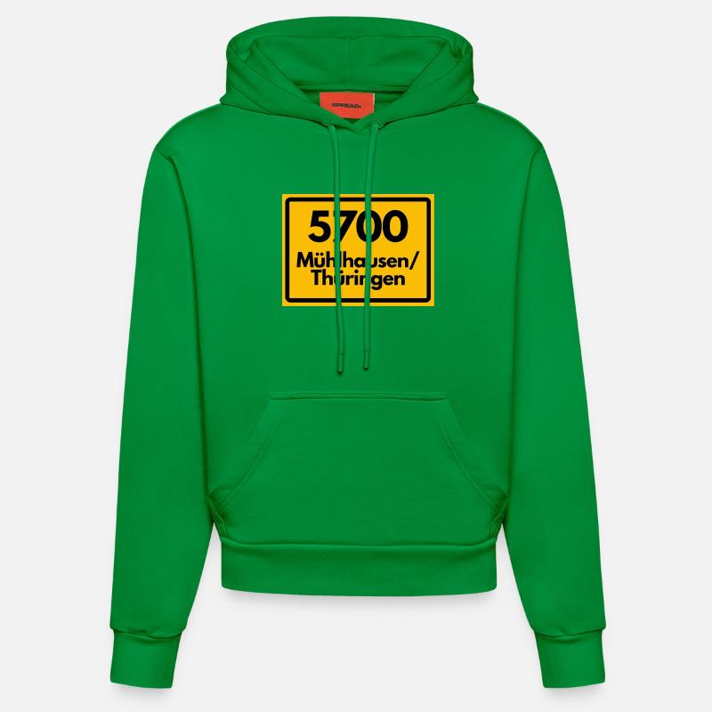 OLD POSTCODE 5700 MÜHLHAUSEN THURINGIA - Organic Fitted Hoodie Made in EU - City Green