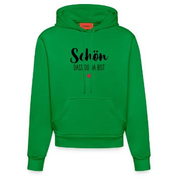 Schön dass du da bist Herz - Organic Fitted Hoodie Made in EU - City Green - Vorne
