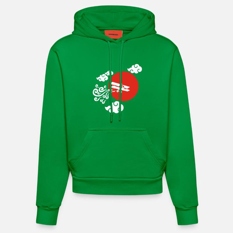 Avion blanc et soleil rouge - Sweat à capuche bio ajusté fabriqué en UE - City Green