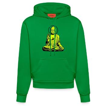 Young Buddha No.1_2c - Organic Fitted Hoodie Made in EU - City Green - Vorne