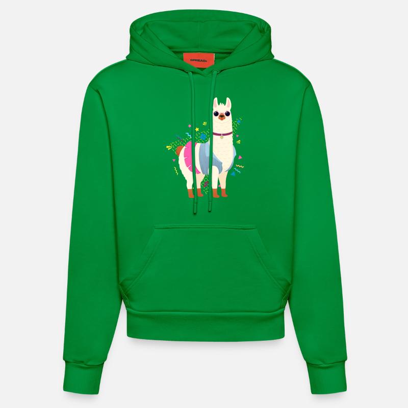 90s Style Llama - Sweat à capuche bio ajusté fabriqué en UE - City Green