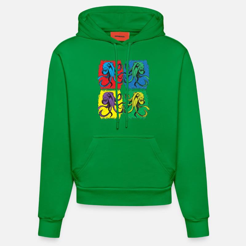 Octopus Pop Art - Sweat à capuche bio ajusté fabriqué en UE - City Green