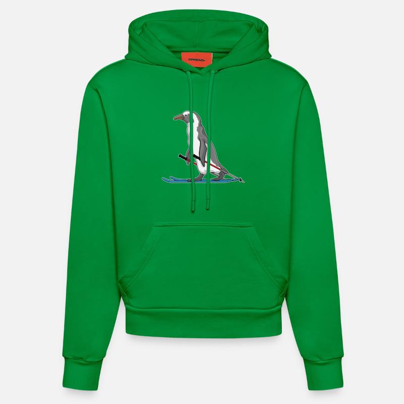 Penguin Skier Ski - Sweat à capuche bio ajusté fabriqué en UE - City Green