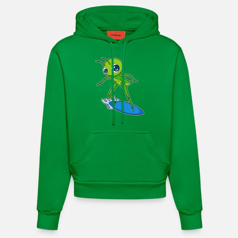 Caterpillar Surfer Surbrett - Sweat à capuche bio ajusté fabriqué en UE - City Green
