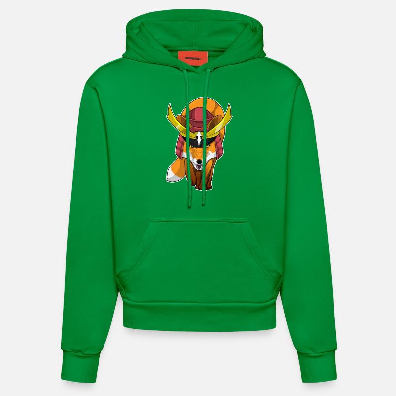 Fuchs Samurai Kampfkunst - Organic Fitted Hoodie Made in EU - City Green
