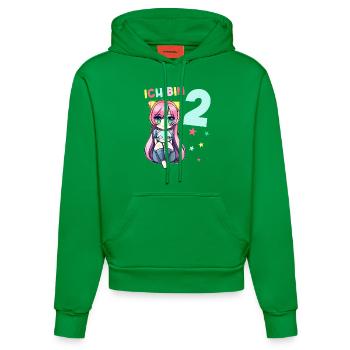 2 Jahre Mädchen Anime Kawaii Katze 2. Geburtstag - Organic Fitted Hoodie Made in EU - City Green - Vorne