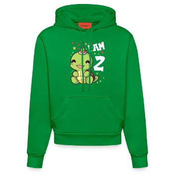 Je suis 2 Tortues Tortue 2ème Anniversaire - Sweat à capuche bio ajusté fabriqué en UE - City Green - Devant