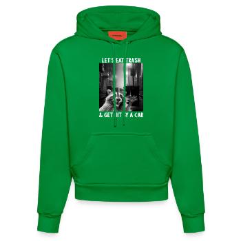 Lets eat Trash and get hit by a Car Raccoon - Organic Fitted Hoodie Made in EU - City Green - Front