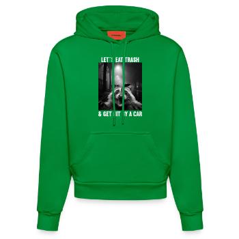 Lets eat Trash and get hit by a Car Raccoon - Organic Fitted Hoodie Made in EU - City Green - Front