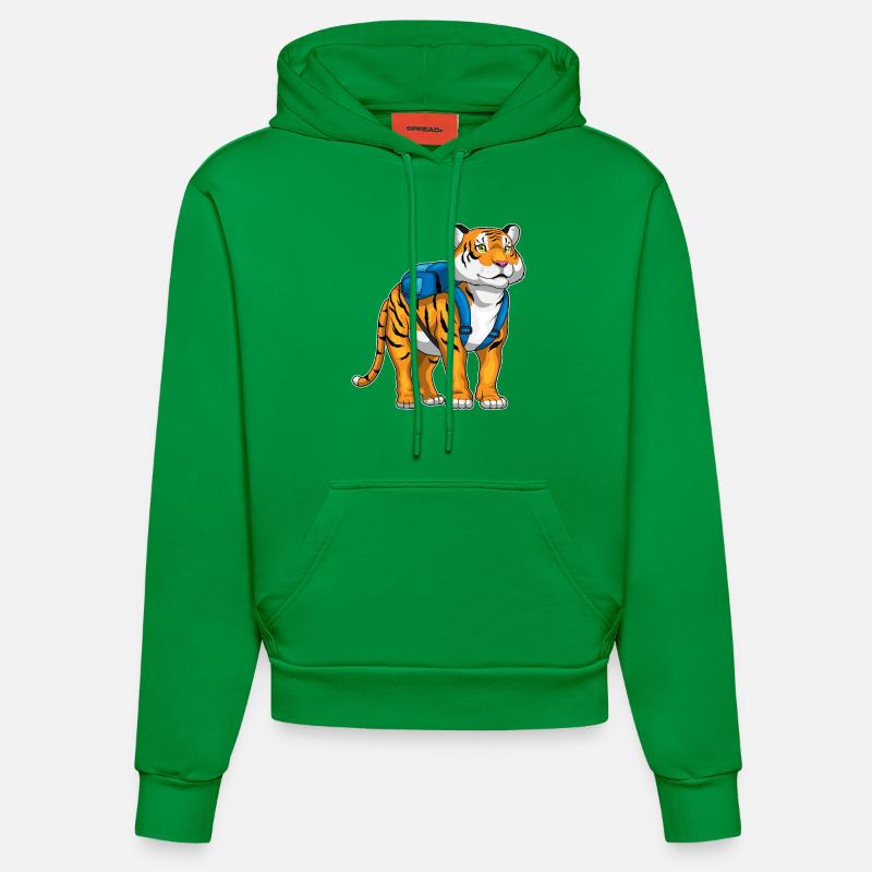 Tiger Student Backpack School - Organic Fitted Hoodie Made in EU - City Green