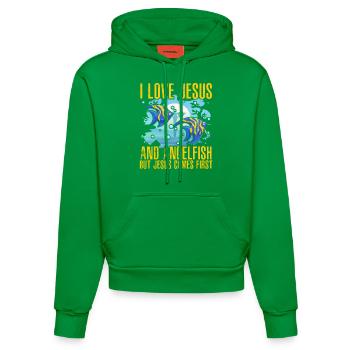 J’aime Jésus et les poissons-anges, mais Jésus vient en premier - Sweat à capuche bio ajusté fabriqué en UE - City Green - Devant