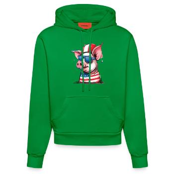 Pigtriotian Patriot: Pig of the USA - Organic Fitted Hoodie Made in EU - City Green - Front