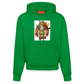 Une fille d’anime aime les gros hamburgers - Sweat à capuche bio ajusté fabriqué en UE - City Green - Devant