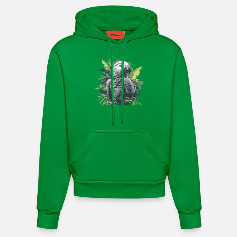 Perroquets gris d’Afrique - Sweat à capuche bio ajusté fabriqué en UE - City Green