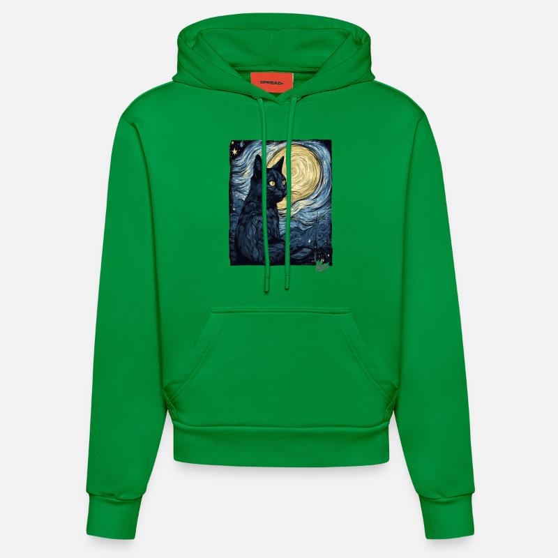 Nuit étoilée et chat noir - Sweat à capuche bio ajusté fabriqué en UE - City Green