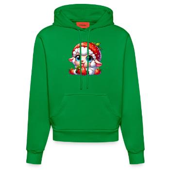 Cute Sheep Lamb Strawberry Fruit Hat Whimsical - Organic Fitted Hoodie Made in EU - City Green - Front