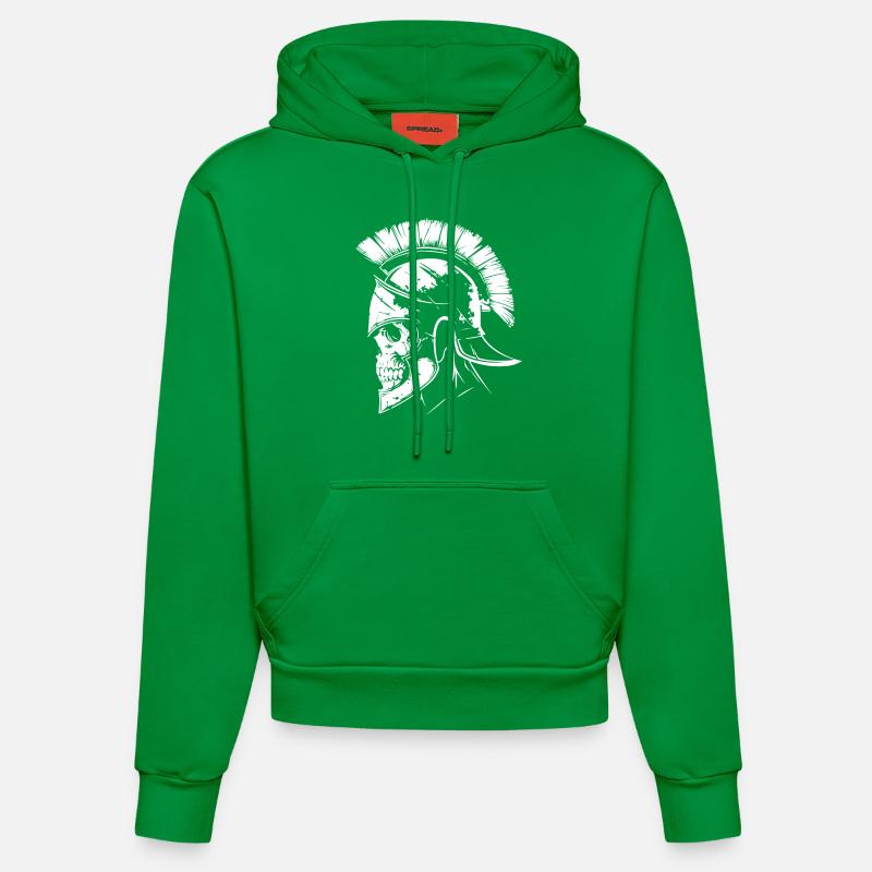 Crâne Spartiate Sparte - Sweat à capuche bio ajusté fabriqué en UE - City Green