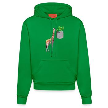 Girafe atteignant une branche avec des feuilles dans la poche - Sweat à capuche bio ajusté fabriqué en UE - City Green - Devant