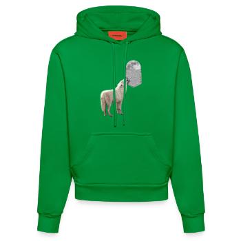 Loup hurlant à la lune dans votre fausse poche drôle - Sweat à capuche bio ajusté fabriqué en UE - City Green - Devant