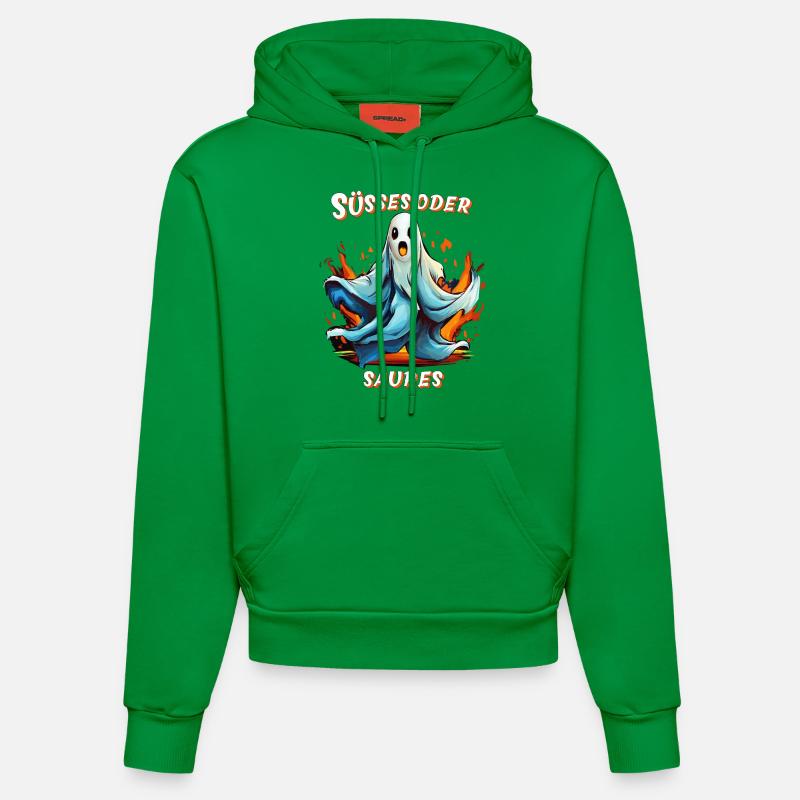 GEIST HALLOWEEN SÜSSES ODER SAURES - Organic Fitted Hoodie Made in EU - City Green