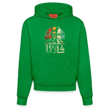 Original December 1984 Vintage Birthday - Organic Fitted Hoodie Made in EU - City Green - Front