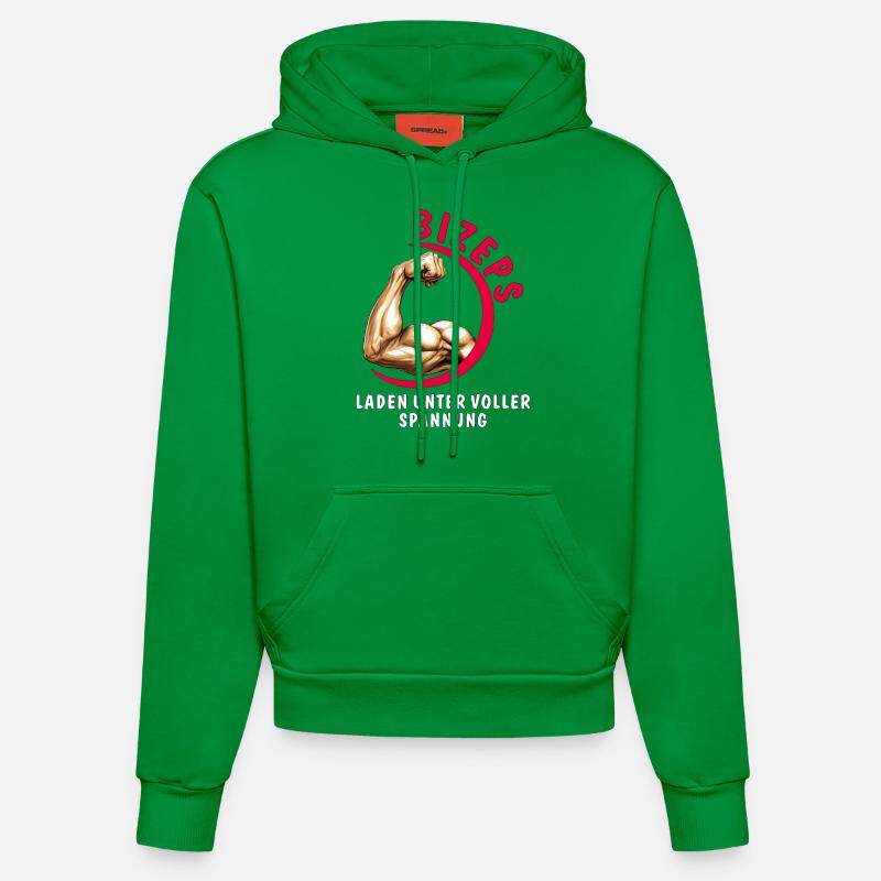 BICEPS LOADING UNDER FULL TENSION - Organic Fitted Hoodie Made in EU - City Green