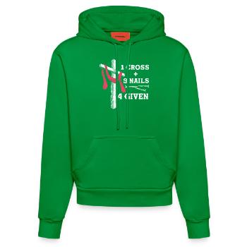 Christlicher Glaube - 1 Kreuz 3 Nägel 4 gegebene Botschaft - Organic Fitted Hoodie Made in EU - City Green - Vorne