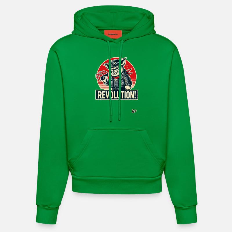 Rétro ouvrier cochon drôle révolution - Sweat à capuche bio ajusté fabriqué en UE - City Green
