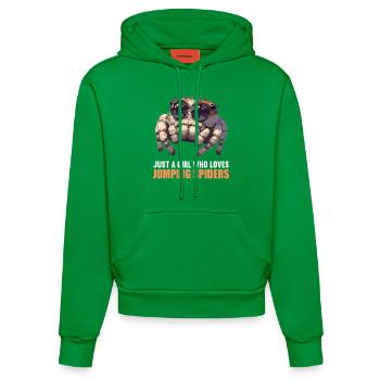 Jumping Spider Springspinnen Springspinne - Organic Fitted Hoodie Made in EU - City Green - Vorne