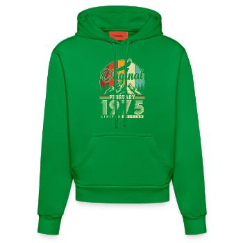 Original February 1975 Vintage Birthday - Organic Fitted Hoodie Made in EU - City Green - Front
