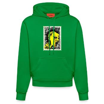 Femme punk sauvage avec mohawk et colère sur timbre-poste - Sweat à capuche bio ajusté fabriqué en UE - City Green - Devant