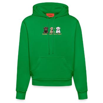 Three Labs on a Shirt – Labrador Retriever Trio - Organic Fitted Hoodie Made in EU - City Green - Front