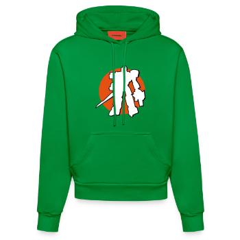 Manga bot in front of Japan sun - Organic Fitted Hoodie Made in EU - City Green - Front