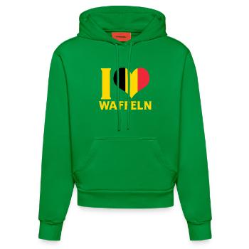 J’adore les gaufres Drapeau de la Belgique Décor alimentaire - Sweat à capuche bio ajusté fabriqué en UE - City Green - Devant